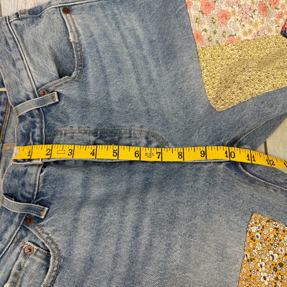 Levis 501 Big E Vintage Jean Shorts 150th Anniv Size 30 Quilt Upcycle Button Fly - Picture 8 of 9